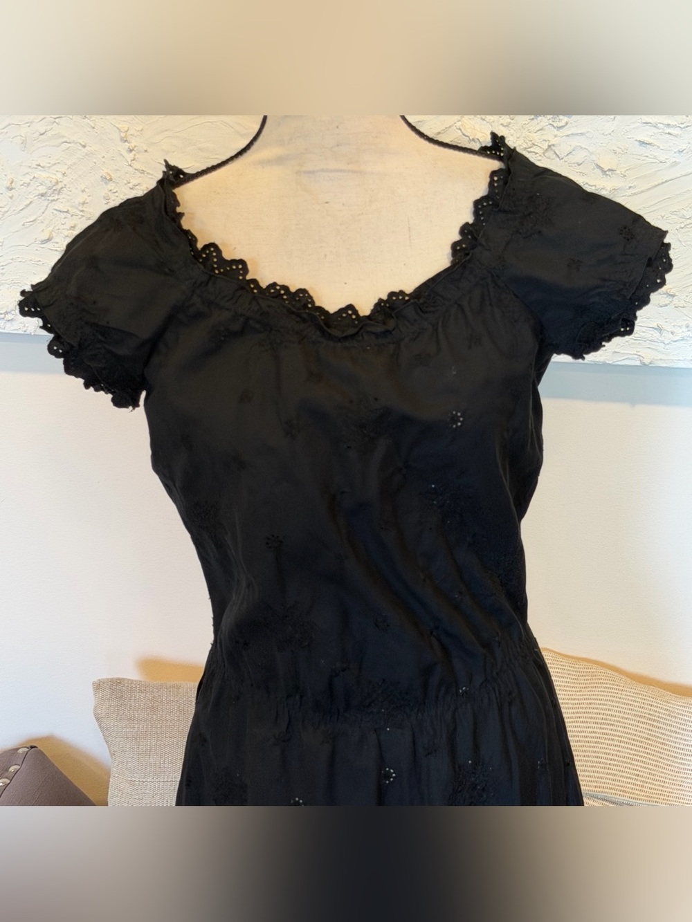 Moschino Cheap And Chic Dress Black Ruffle Eyelet 100% Cotton Sz EU 36 US 6 - Picture 3 of 9